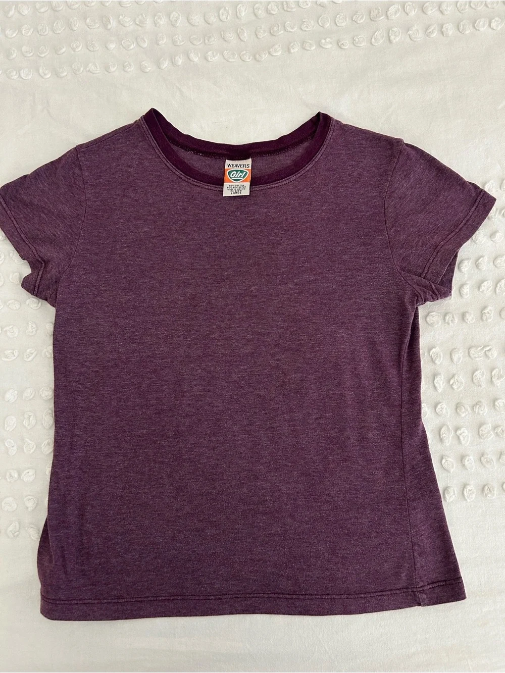 Y2K Vintage Weavers Girl T-Shirt Heather Plum Crew Neck Cotton Blend Size L